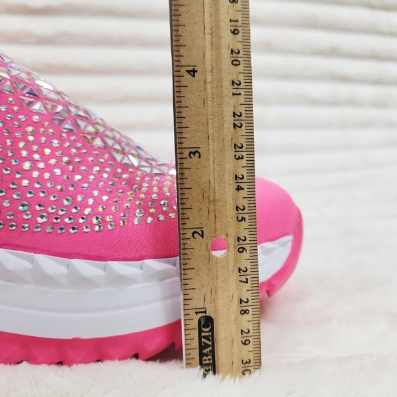 Presto Light Weight Slip on Pretty Pink Rhinestone Sneakers - Running Shoes - Picture 3 of 14